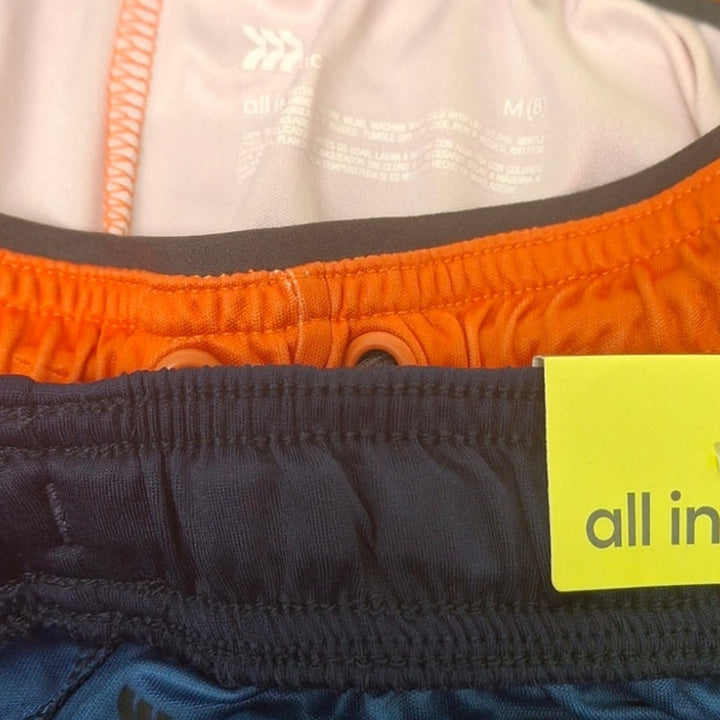 2 New All in Motion Boys Medium Elastic Drawstring Waist Long Sport Shorts