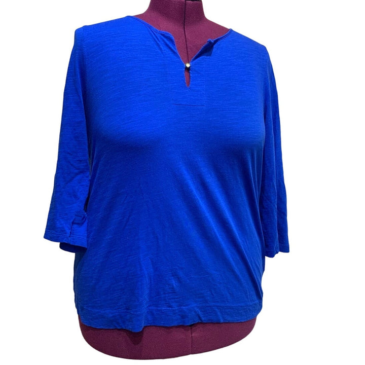Jones New York Sport XXL 3/4 Sleeve 100% Cotton Gold Button Tee Shirt Blouse
