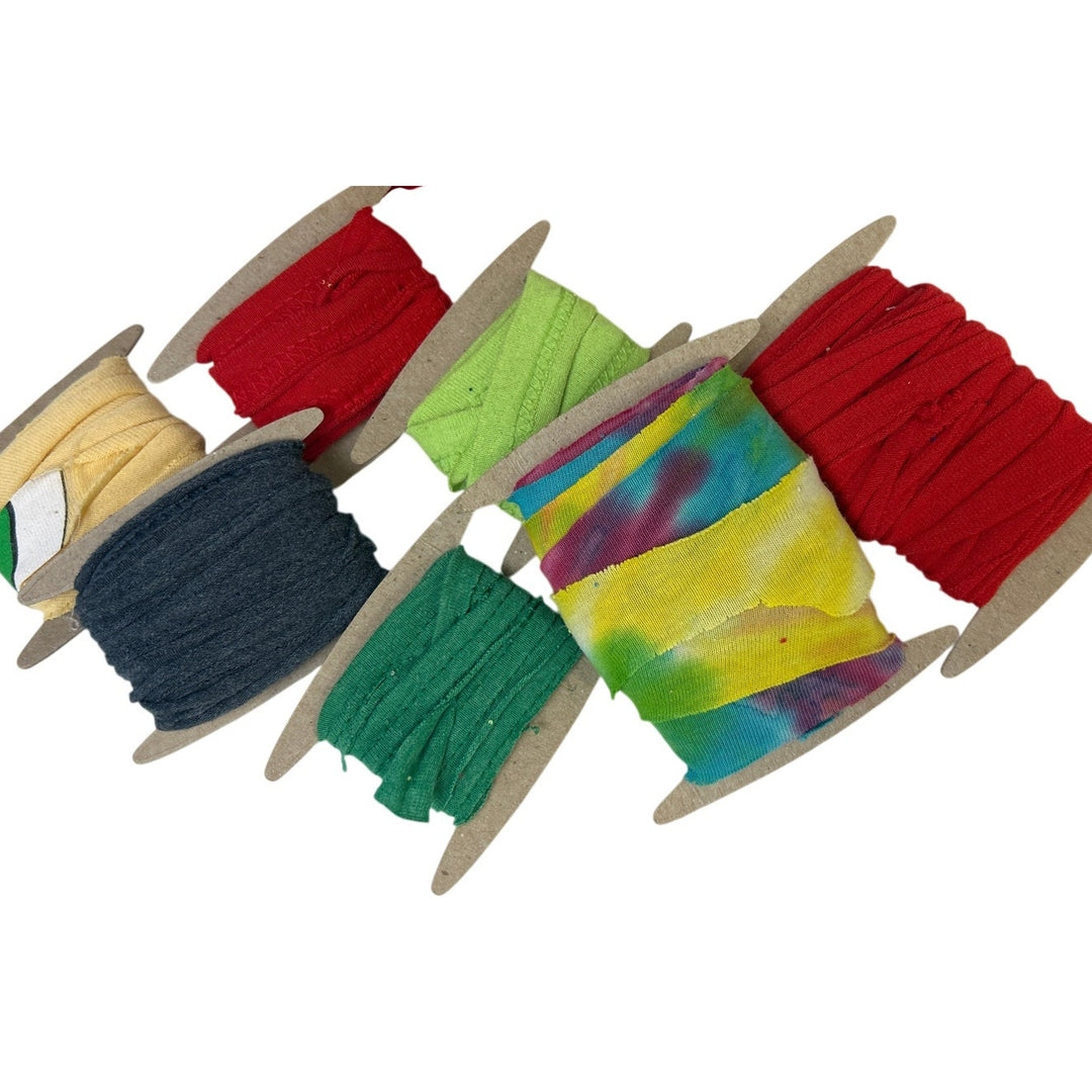 100+ yds Handmade Upcycled Tee Shirt Fabric Ribbon Yarn Craft Sampler Pack