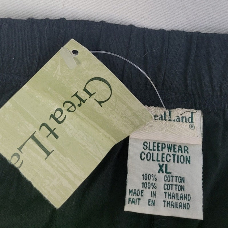 New GreatLand Mens XL Black 100% Cotton Gingham Trim Sleep Shorts w Pockets