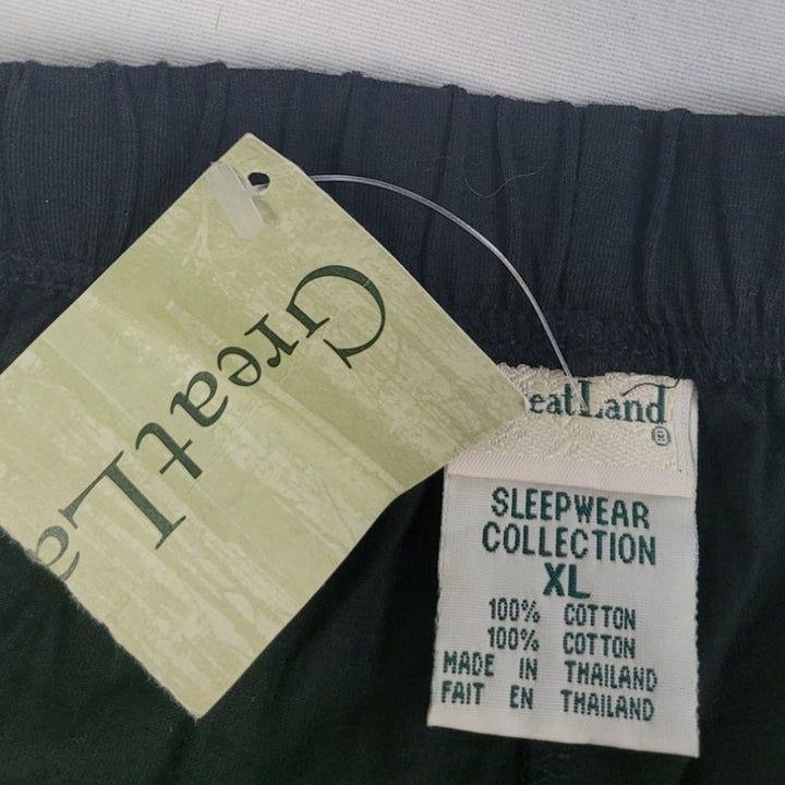 New GreatLand Mens XL Black 100% Cotton Gingham Trim Sleep Shorts w Pockets