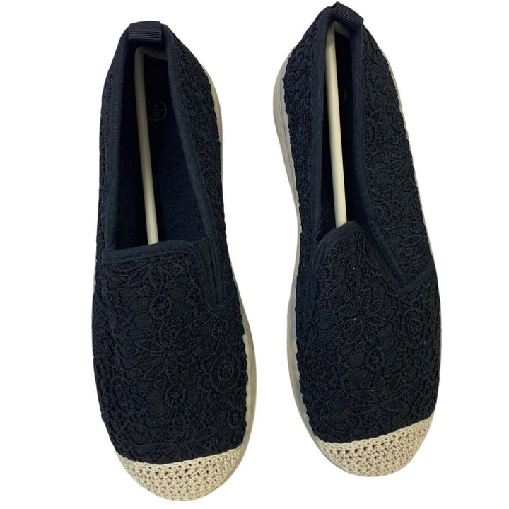 Shupua Womens Size 8 Black Sneakers Rope Round Toe Slip on Casual Shoes