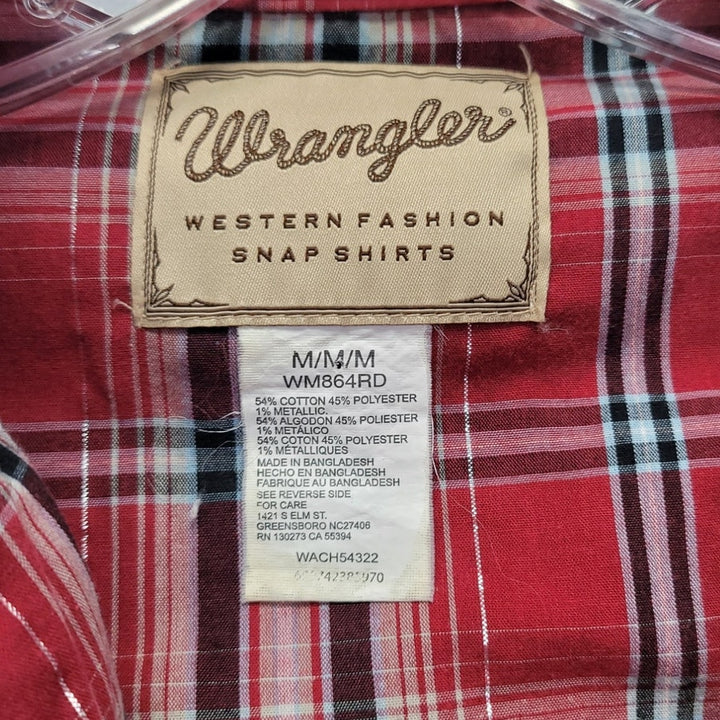 Wrangler Mens Medium PolyCotton Short Sleeve Plaid Pearl Snap Up Western Shirt