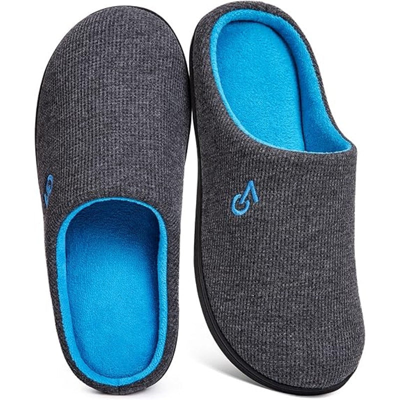 New VeraCosy Mens Size 7/8 Blue Gray Memory Foam Durable Rubber Sole Slippers