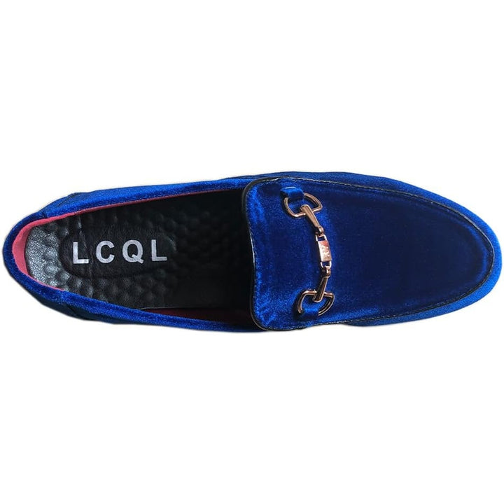 LCQL Mens Size 13 Blue Velvet Gold Buckle Slip On Low Heel Regal Loafer Shoes