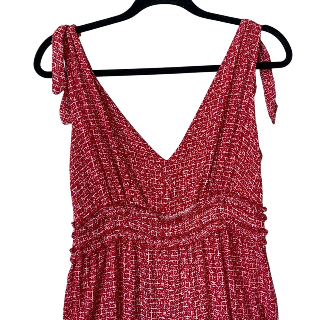 NWT New Shinestar Womens Medium Red White 100% Rayon V-Cut Sleeveless Jumpsuit