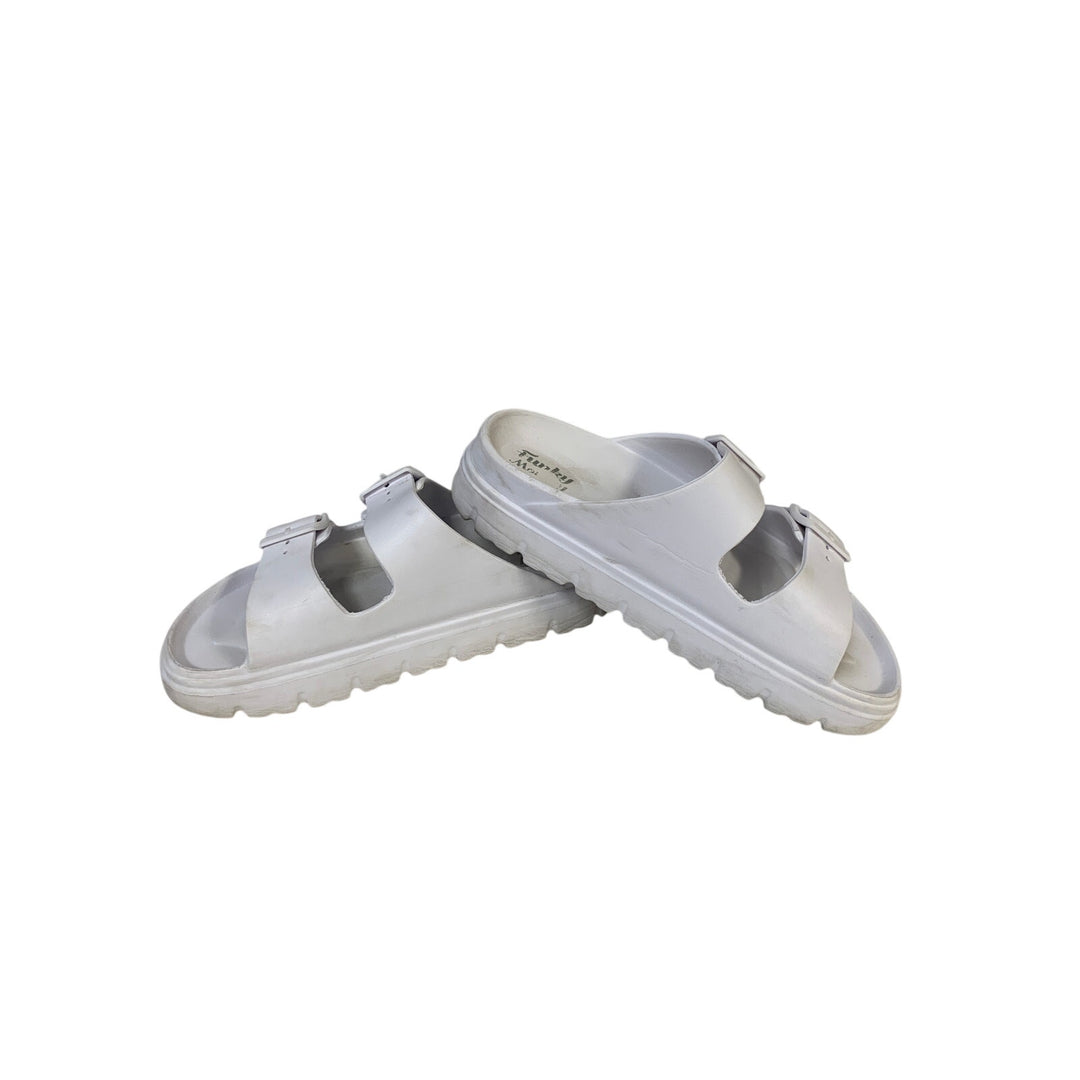 FunkyMonkey Womens 8 White Sandal Adjustable Strap Open Round Toe Slid On Shoes