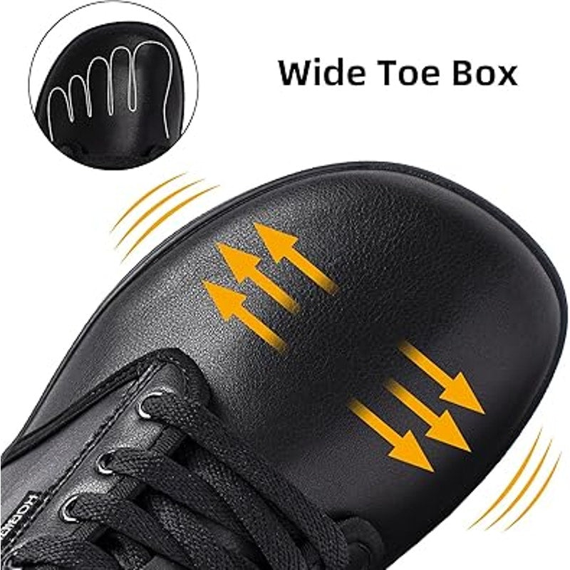 Hobibear Mens Size 9 Black Faux Leather Lace Up Wide Toe Box Zero Drop Shoes