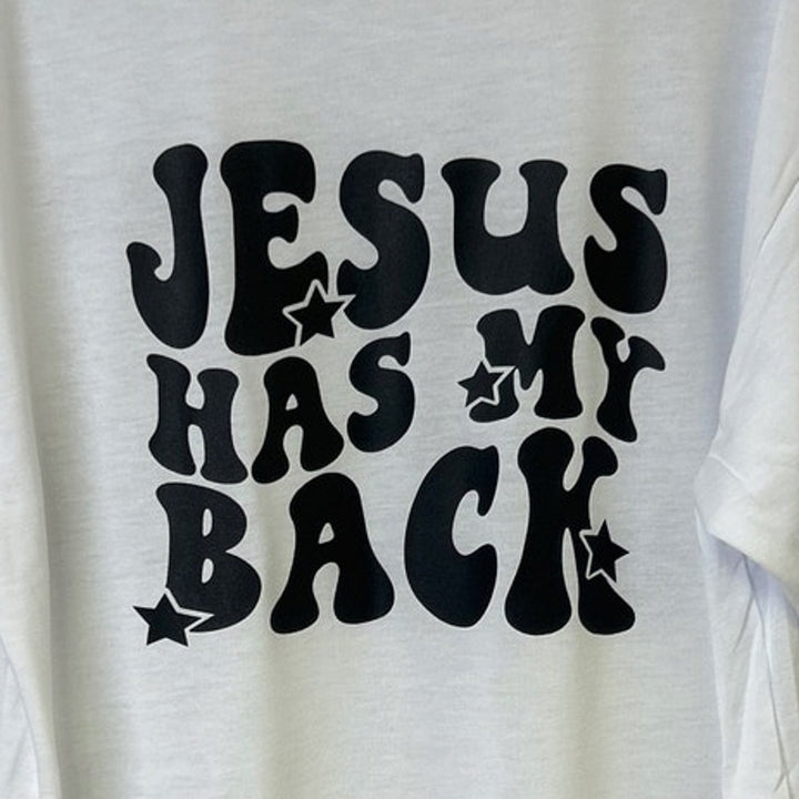 New Hand Printed Mens 2XL White Jesus Has My Back Short Sleeve Tee Shirt