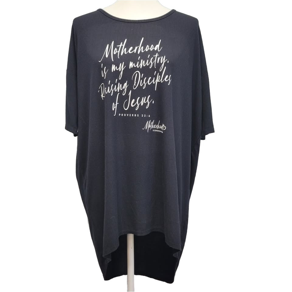 Upcycled Hand Printed Womens Small Motherhood is My Ministry Hi Low Tee Shirt