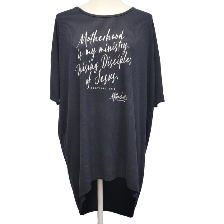 Upcycled Hand Printed Womens Small Motherhood is My Ministry Hi Low Tee Shirt