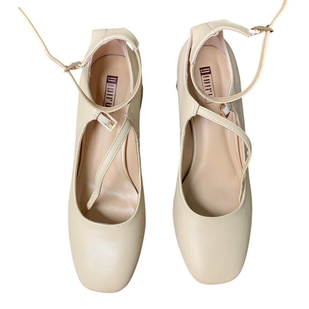 Idifu Womens Size 8.5 Tan Mary Jane 2.25" Block Heel Closed Toe Heel Shoes