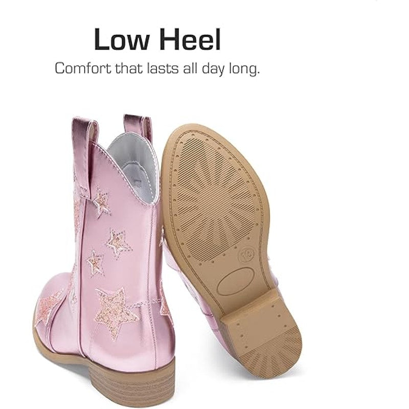 Dream Pairs Little Girls Size 2 Pink Glitter 1" Cowgirl Boots Pointed Toe Shoes