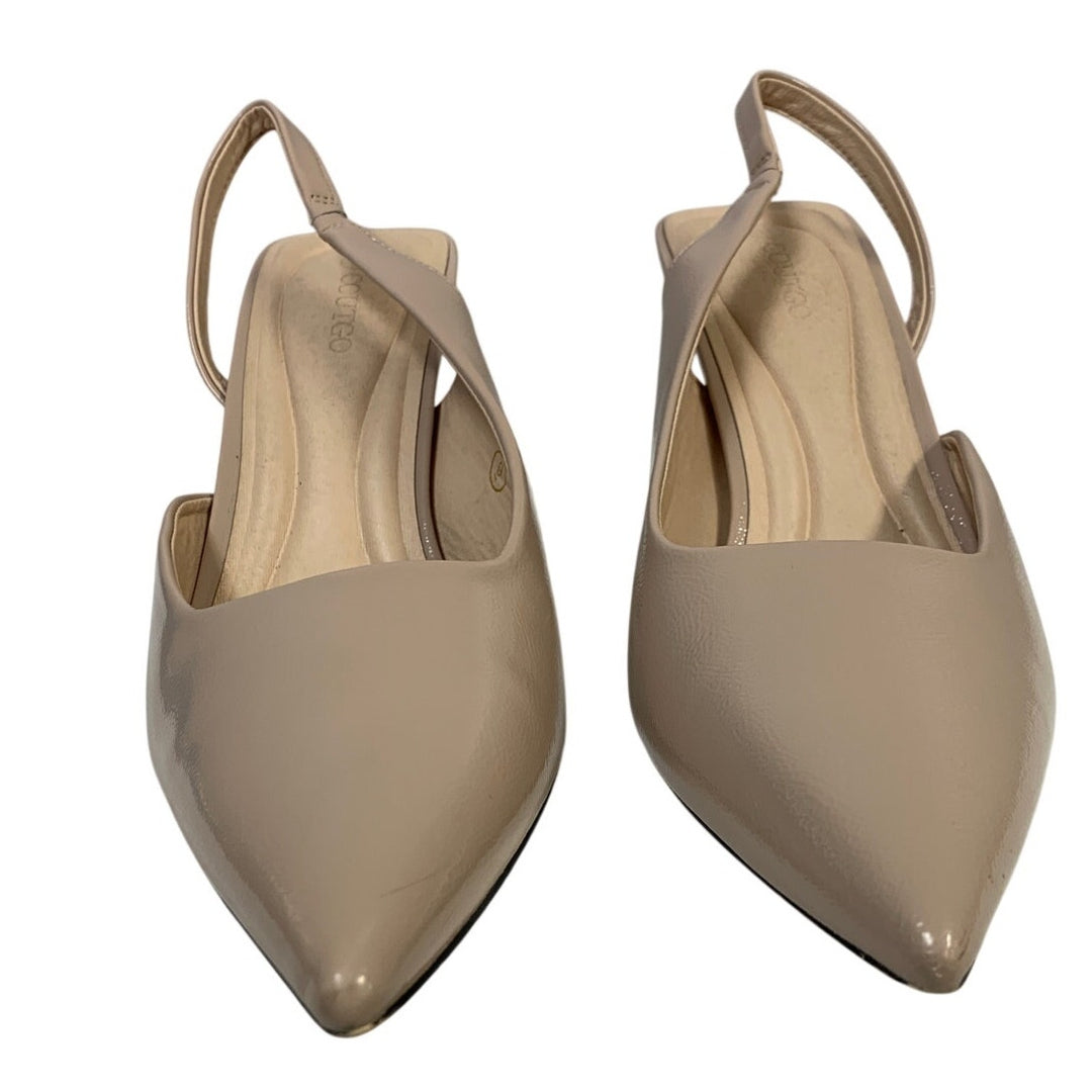 Coutgo Womens Size 9 Tan Khaki 3.5" Heels Closed Pointed Toe Slingback Shoes