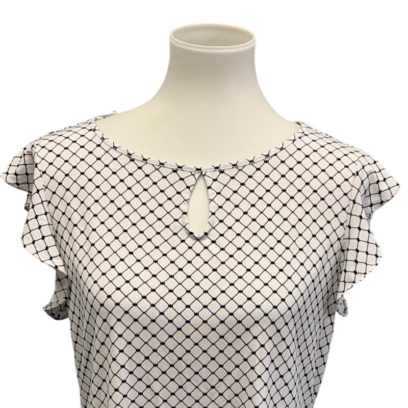Worthington Womens Medium Keyhole Front Ruffled Short Sleeve Career Blouse Top