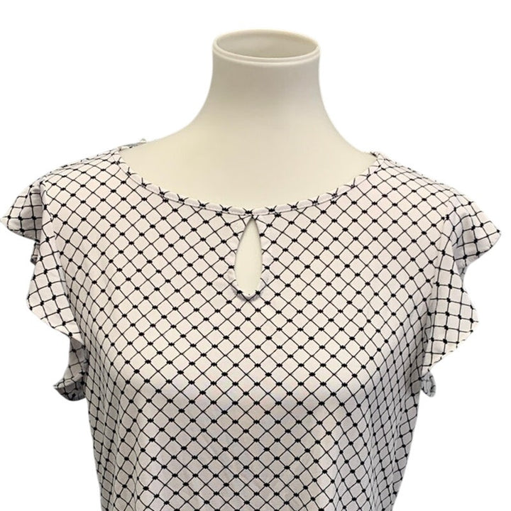 Worthington Womens Medium Keyhole Front Ruffled Short Sleeve Career Blouse Top