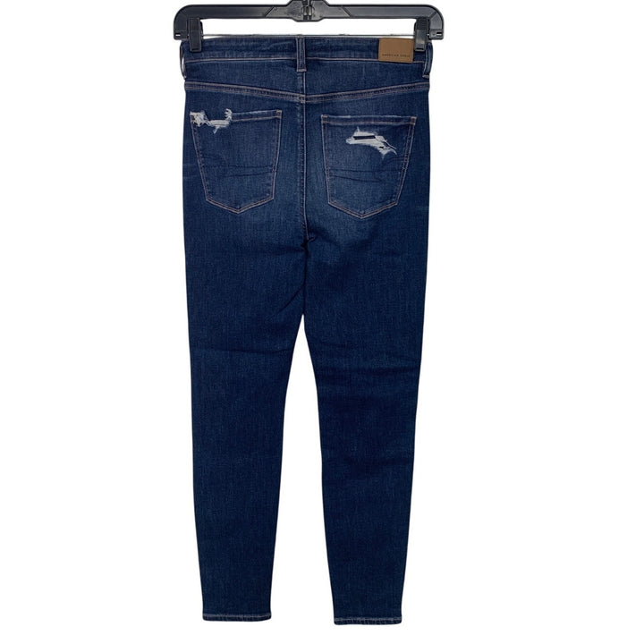 New American Eagle Womens Size 8 Distressed Ripped Denim Blue High Rise Jeggings