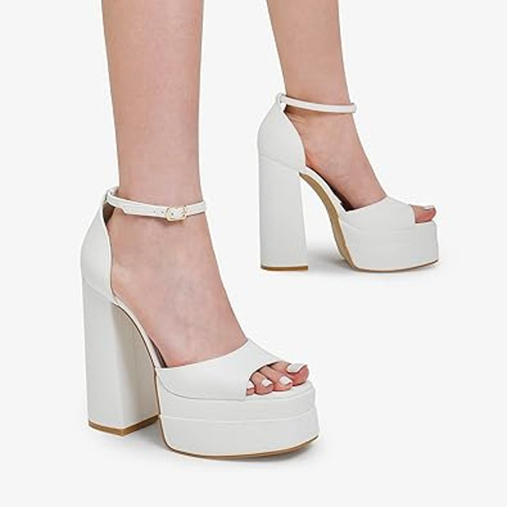Dream Pairs Womens Size 8.5 White 6" Platform Heel Open Toe Ankle Strap Shoes