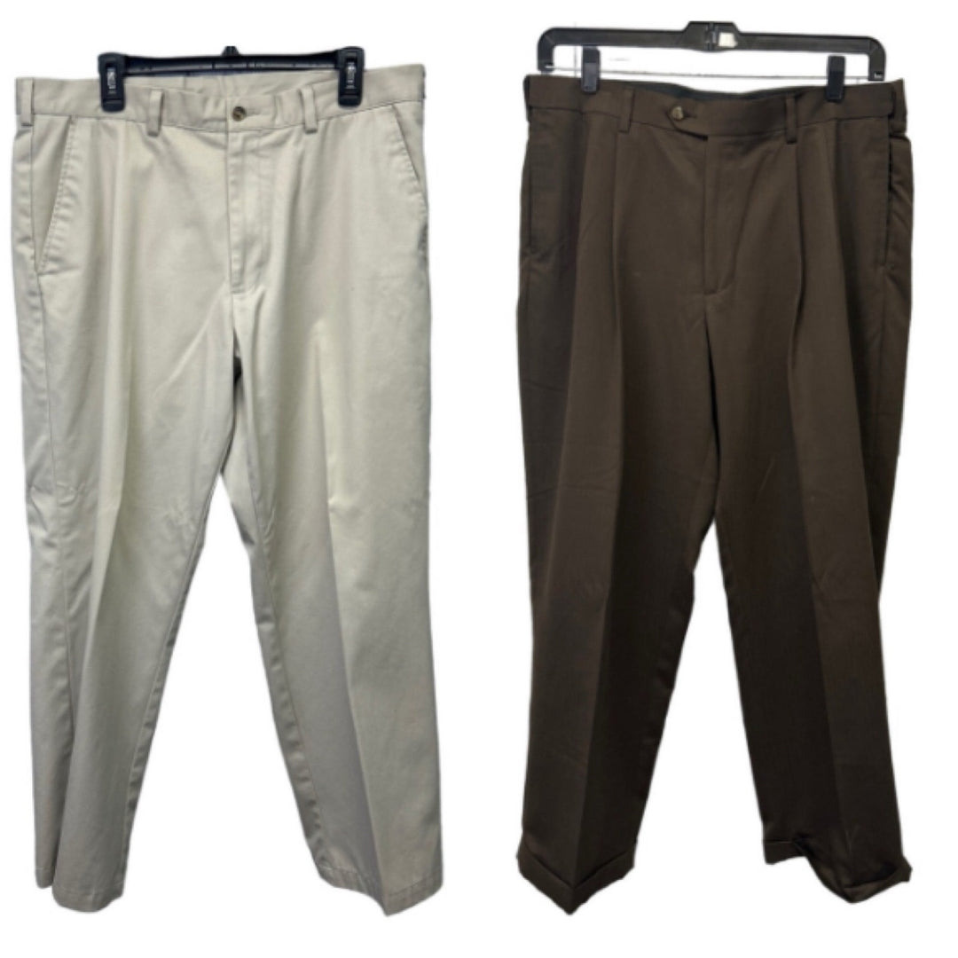 Lot of 2 George Mens 38 X 30 Brown Tan Casual Career Polyester Cotton Pants