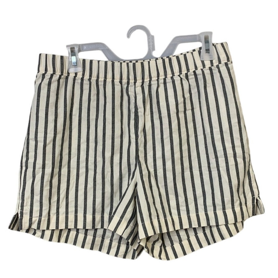 New Eddie Bauer Womens Medium Black White Striped Elastic Waist Casual Shorts