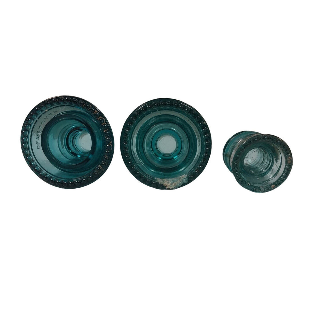 Set of 3 Vintage 1898 Hemingray 42 Heavy Clear Made In USA Blue Glass Insulators