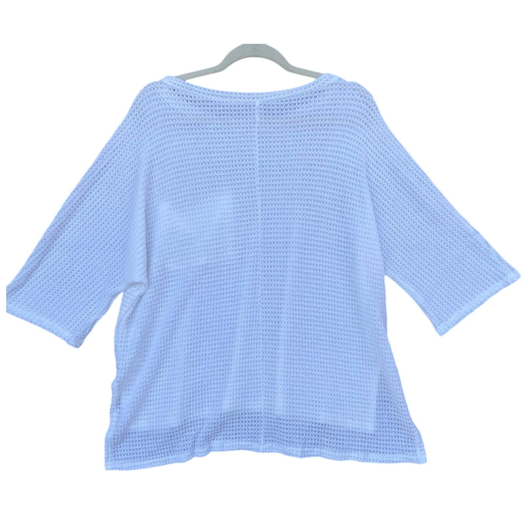 New Mittoshop Womens Medium White Waffle Drape Rayon Blend Pocket Knit Top