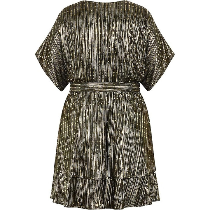 City Chic Women Size 24 Frida Gold Sequin Short Sleeve Sparkle Faux Wrap Dress