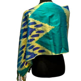 Handmade Upcycled Lightweight Chevron Blue Yellow Green Tie Dye Poncho Wrap