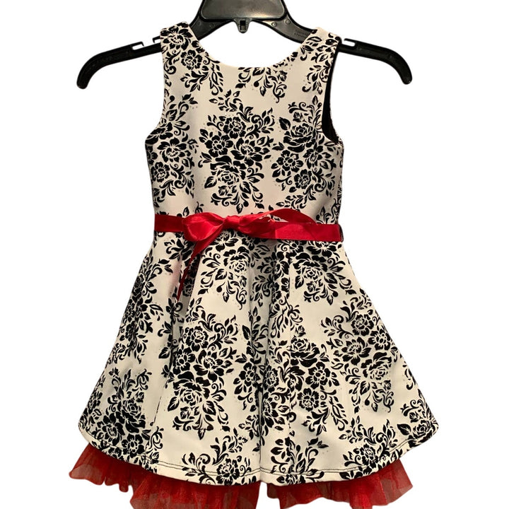 Knitworks Girls 4T Sleeveless Black White Floral Easter Spring Wedding Dress
