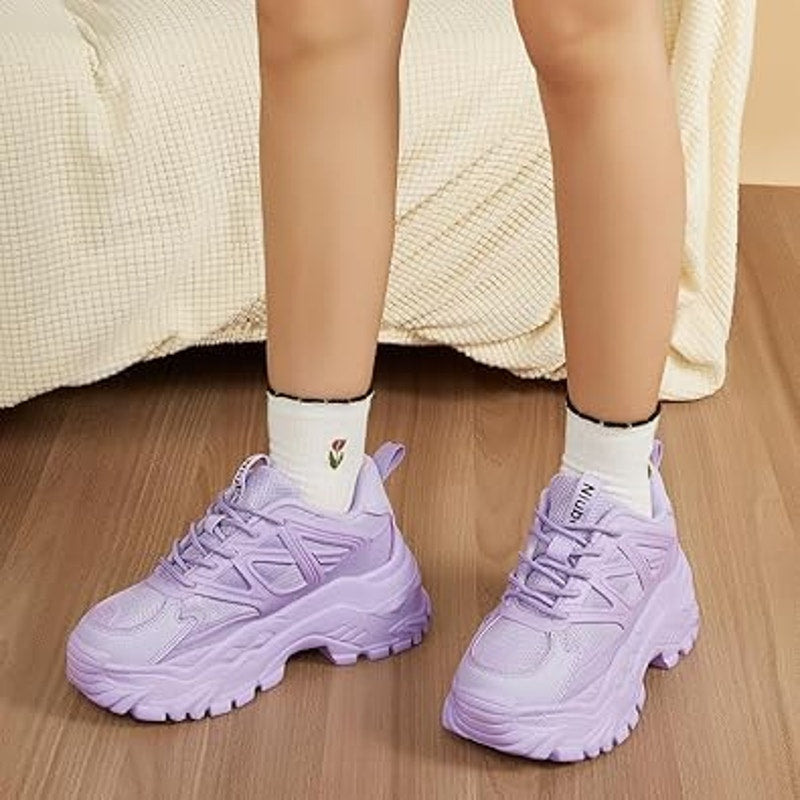 Niluber Womens Size 9 Purple Faux Leather Lace Up Chunky Platform Sheakers Shoes