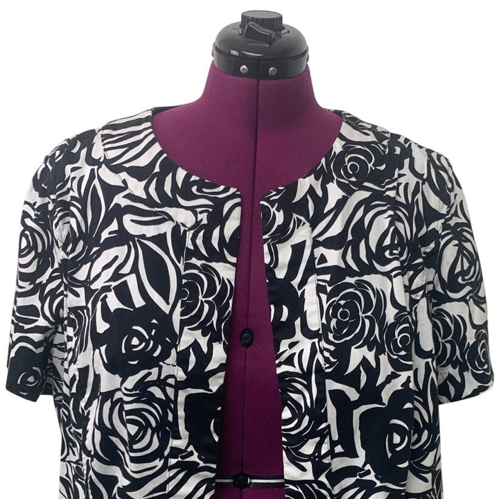 DressBarn Women 22/24W Cotton Blend Floral Short Sleeve Open Front Career Jacket