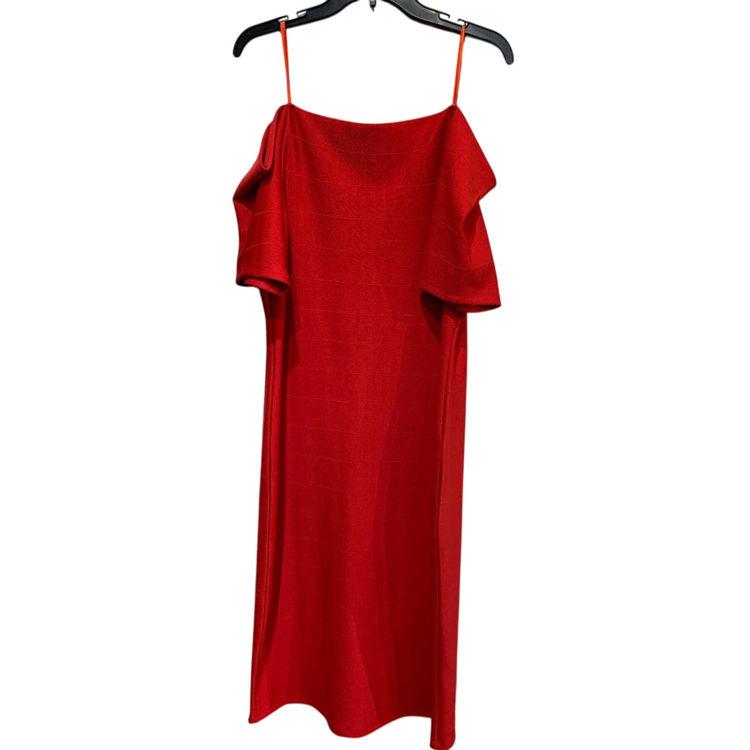 New Love J Plus 2X Off Shoulder Short Sleeve Body Con Midi Solid Red Dress