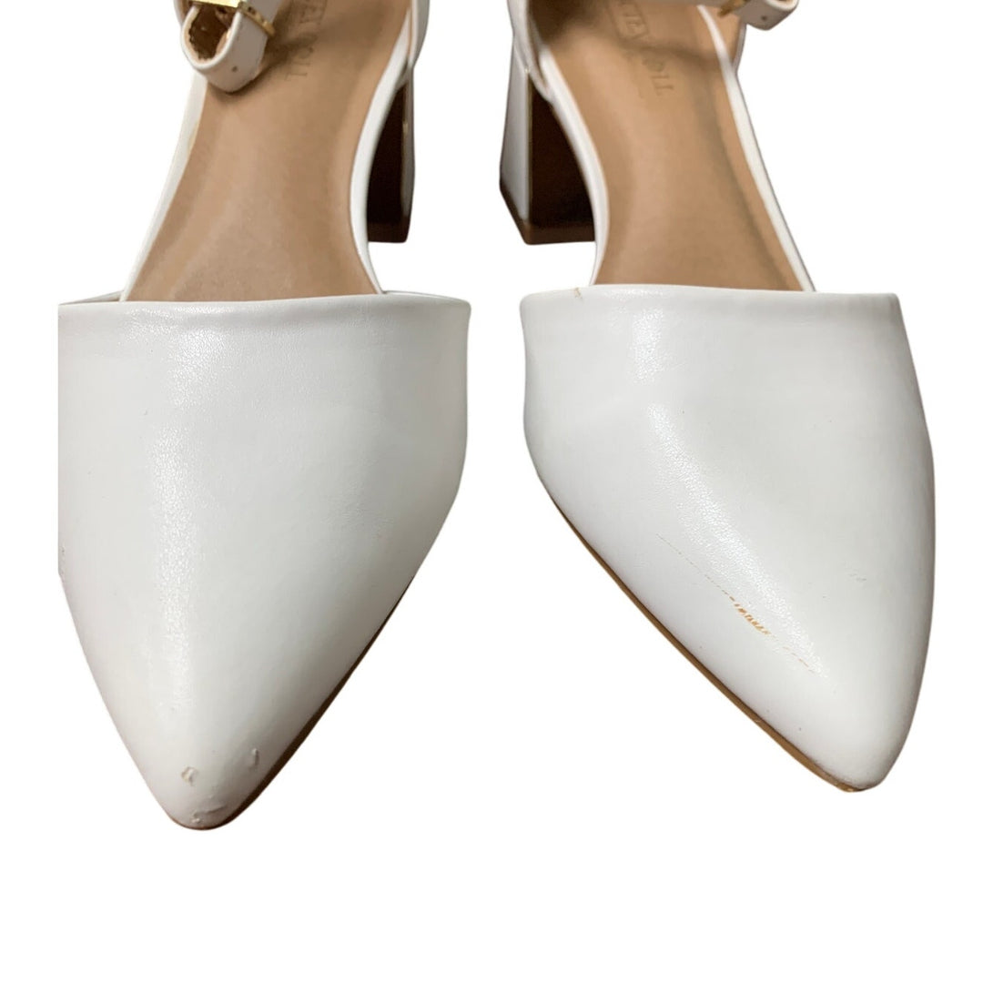 BTEX Coll Womens 7 White Closed Pointed Toe 2.25" Chunky Heel Ankle Strap Shoes