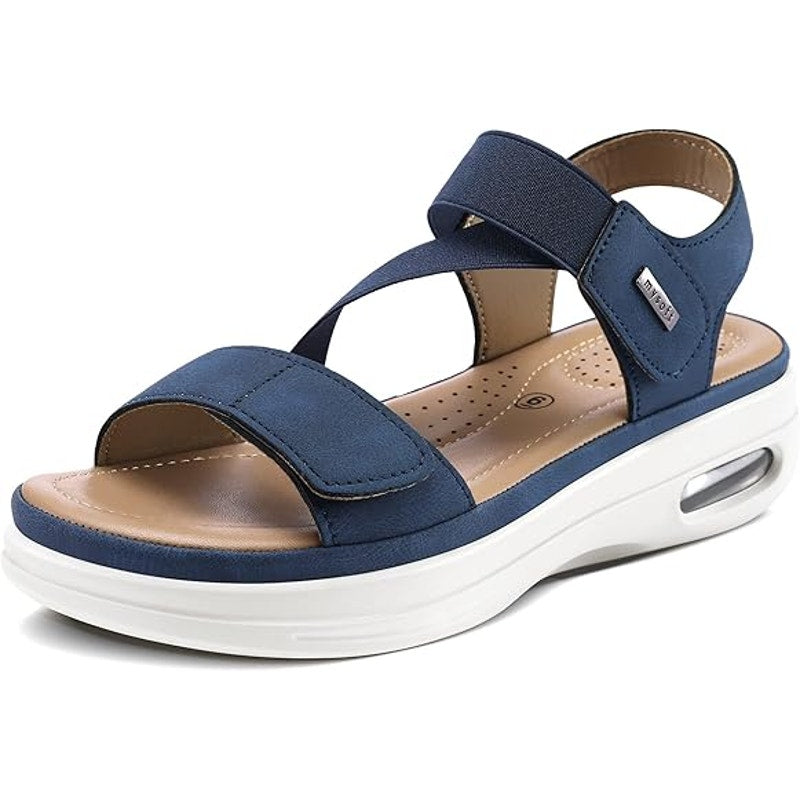 Mysoft Womens 9.5 Navy Open Toe 2" Platform Hook Loop Air Cushion Sandal Shoes