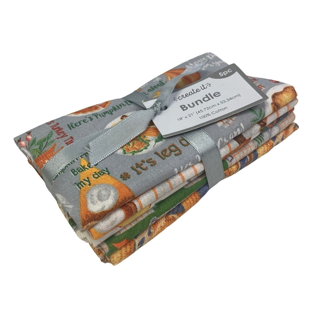 5 New Create It 18" by 21" Fall Harvest Feast Pumpkin Cotton Fat Quarters Fabric