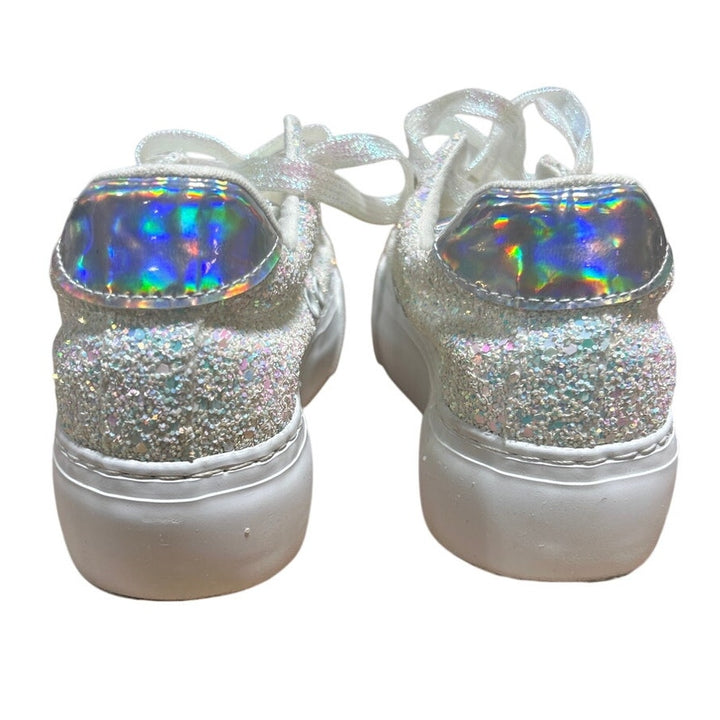 Jeekopeg Womens Size 6 White Glitter Platform Thick Sole Lace Up Walking Shoes