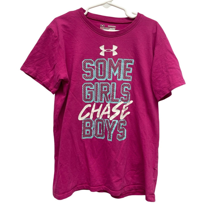 2 Glitter Girl Medium 10-12 Under Armour HeatGear Short Sleeve Cotton Blend Tops