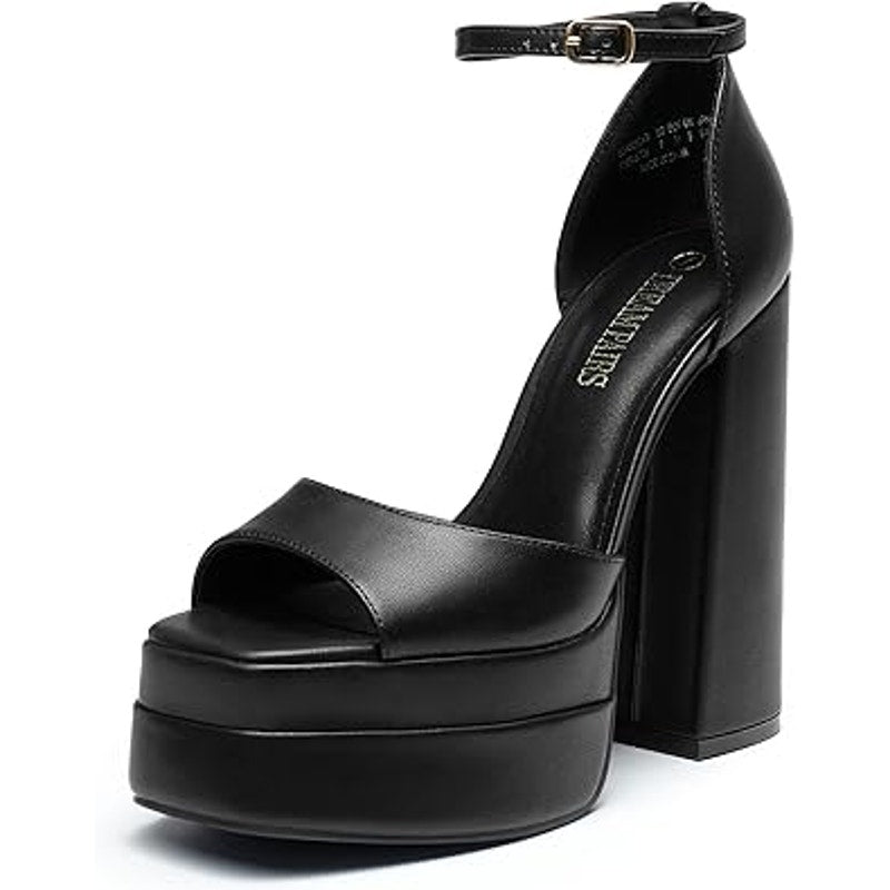Dream Pairs Womens 8.5 Black Faux Leather 6" Platform Ankle Strap Heel Shoes