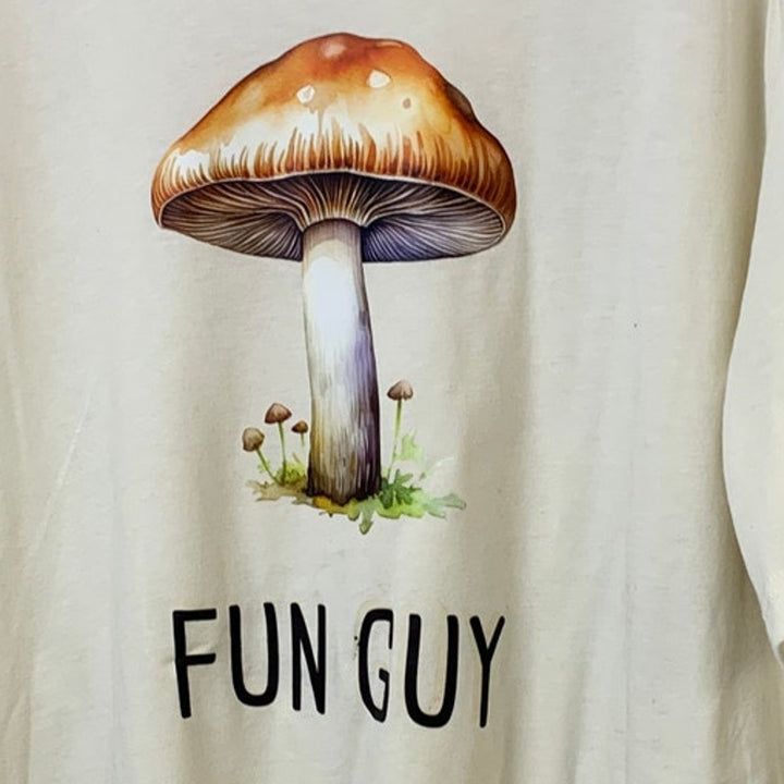 New Hand Printed Womens XL Fun Guy Mushroom Fungi Veggie Short Sleeve Tee Shirt