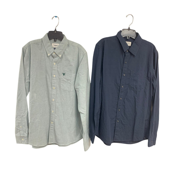 2 New American Eagle Mens Medium Slim Fit Long Sleeve Button Up Solid Shirts