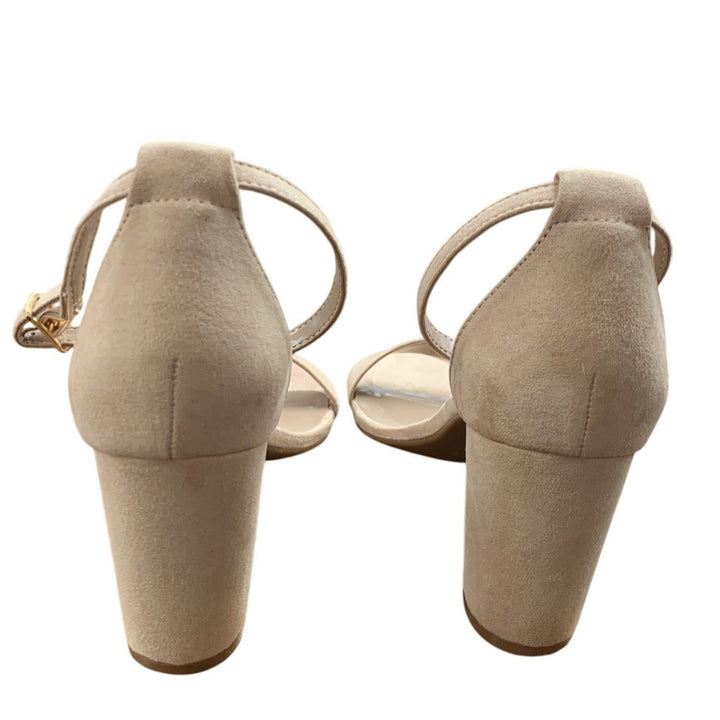 Dream Pairs Womens 8.5 Tan Faux Suede 3" Block Heel Open Toe Ankle Strap Shoes