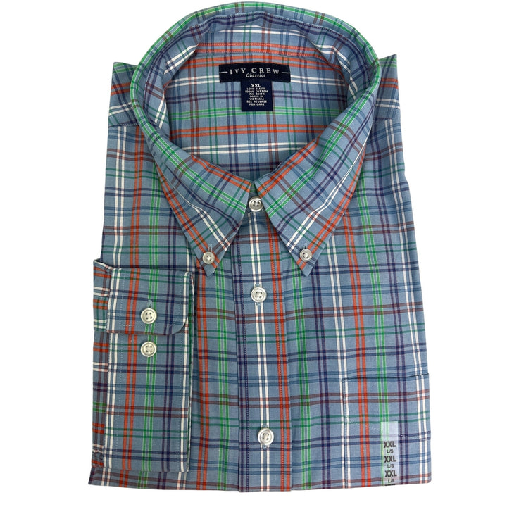 New Ivy Crew Classics Mens XXL Long Sleeve 100% Cotton Plaid Button Down Shirt