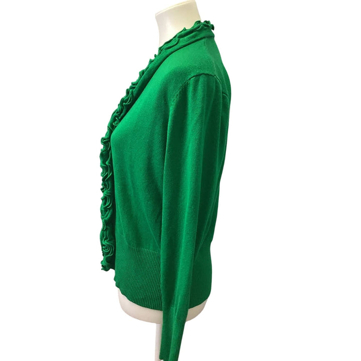 Vila Milano Large Ruffled Long Sleeve Cotton Blend Button Up Cardigan Sweater