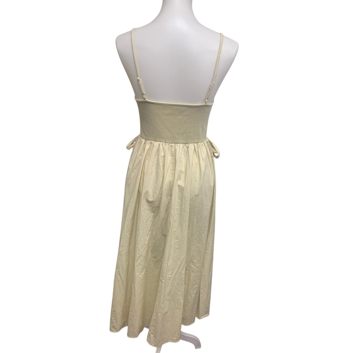 New Aerie Womens Small Spaghetti Strap Hip Bows Cream FIt Flare Maxi Dress