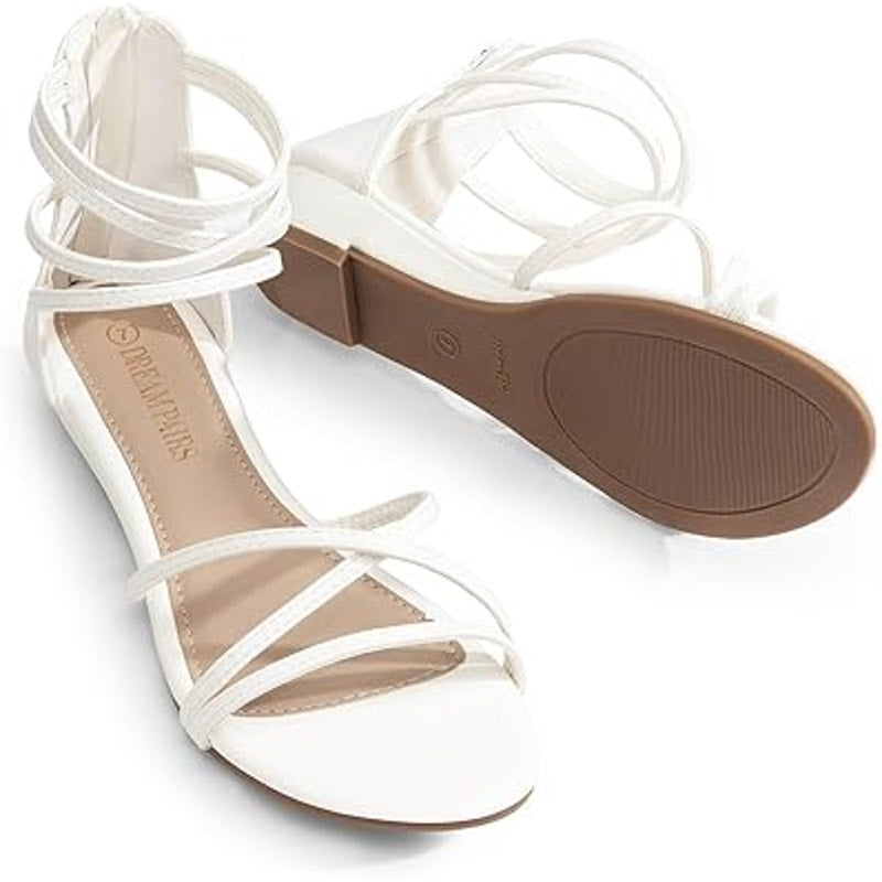 New Dream Pairs Womens Size 10 White Open Toe Ankle Strap Flat Sandal Shoes