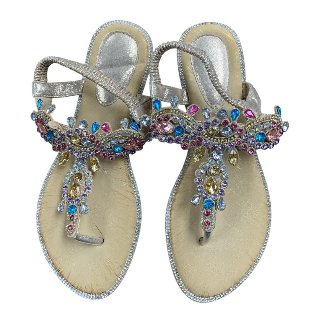 Icker Womens Size 9.5 Rose Gold Rhinestone Sandals Open Round Toe Shoes