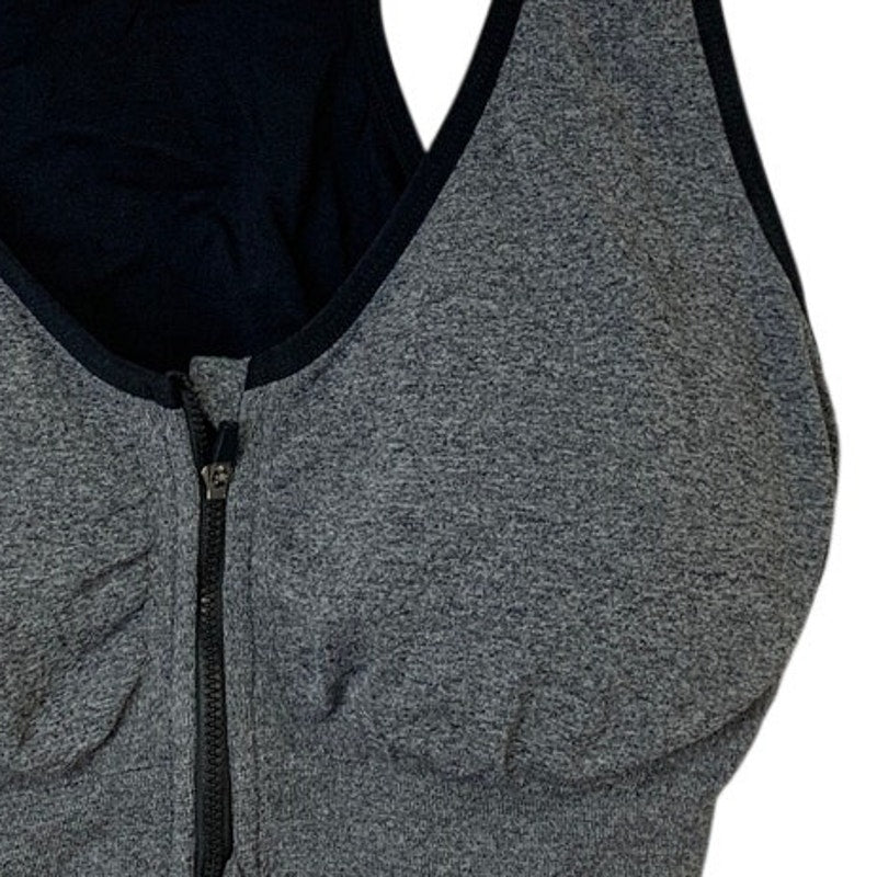 Womens 3XL Gray Heathered Front Zip Padded Wire Free Athletic Sports Bra