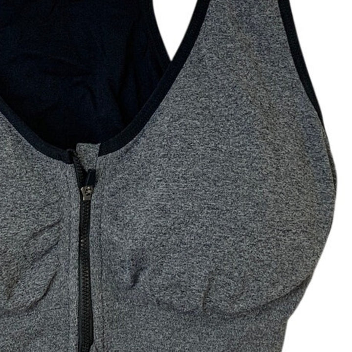 Womens 3XL Gray Heathered Front Zip Padded Wire Free Athletic Sports Bra