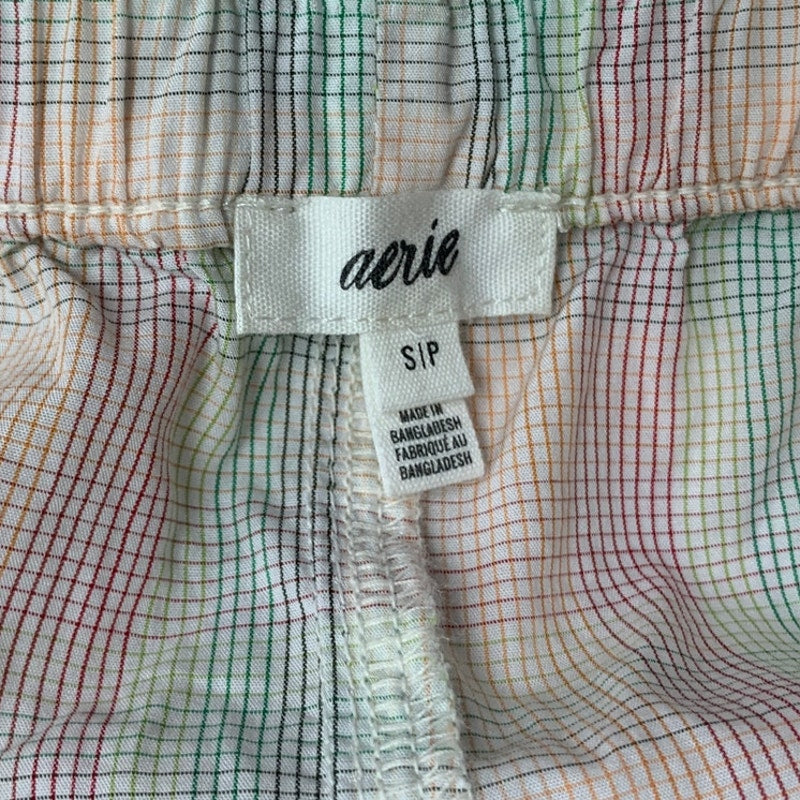 New Aerie Womens Small Ruffled Elastic Waist Pastel Plaid Grid Lounge Shorts