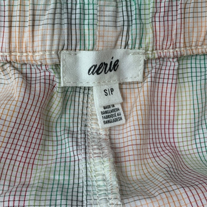 New Aerie Womens Small Ruffled Elastic Waist Pastel Plaid Grid Lounge Shorts